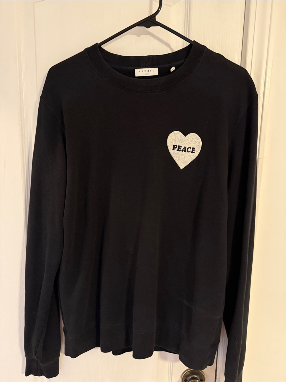 Sandro Black Crewneck with 'Peace' Heart Patch